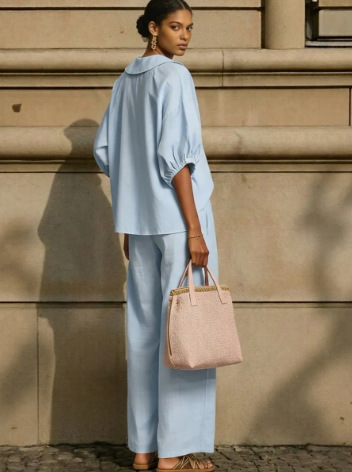 Fashionable Collar Shirt And Wide-Leg Pants Linen Two-Piece Set - Image 15