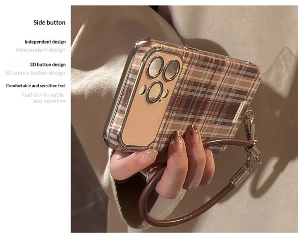 Brown Plaid Phone Case With A Drop-proof Lanyard - Image 11