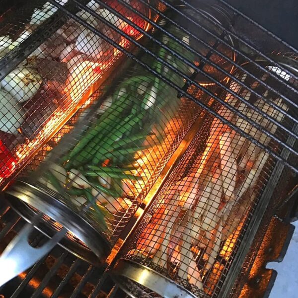 Rolling Grilling Basket Metal BBQ Barbecue Basket Net Portable Outdoor Camping Barbecue Rack Kitchen Gadgets - Image 3