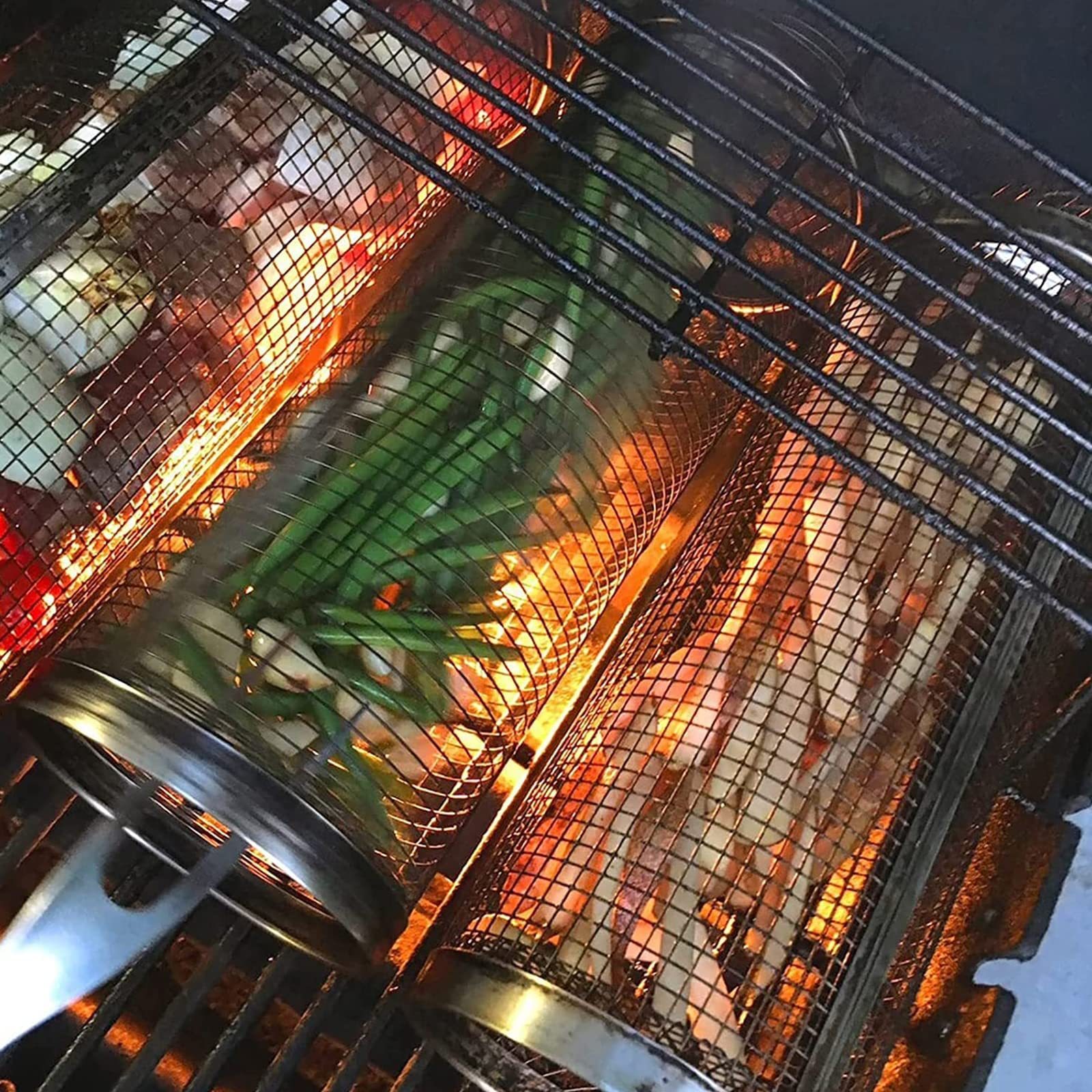 Rolling Grilling Basket Metal BBQ Barbecue Basket Net Portable Outdoor Camping Barbecue Rack Kitchen Gadgets - Image 3