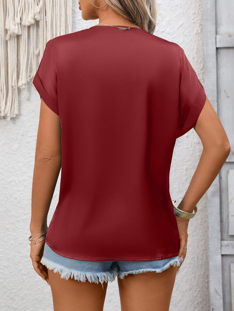 V-neck Lace Satin Short-sleeve Top Business Shirt
