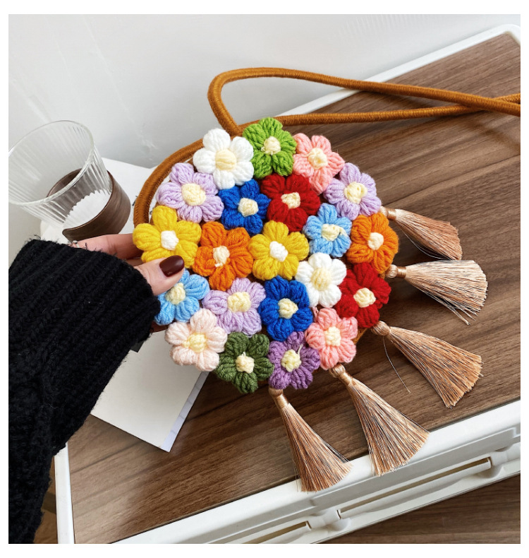 Ethnic Fluffy Bag For Women, Fashion Trend, Floral Small Round Bag, Stylish And Versatile, Can Be Worn On One Shoulder Or Cross-body - Image 11