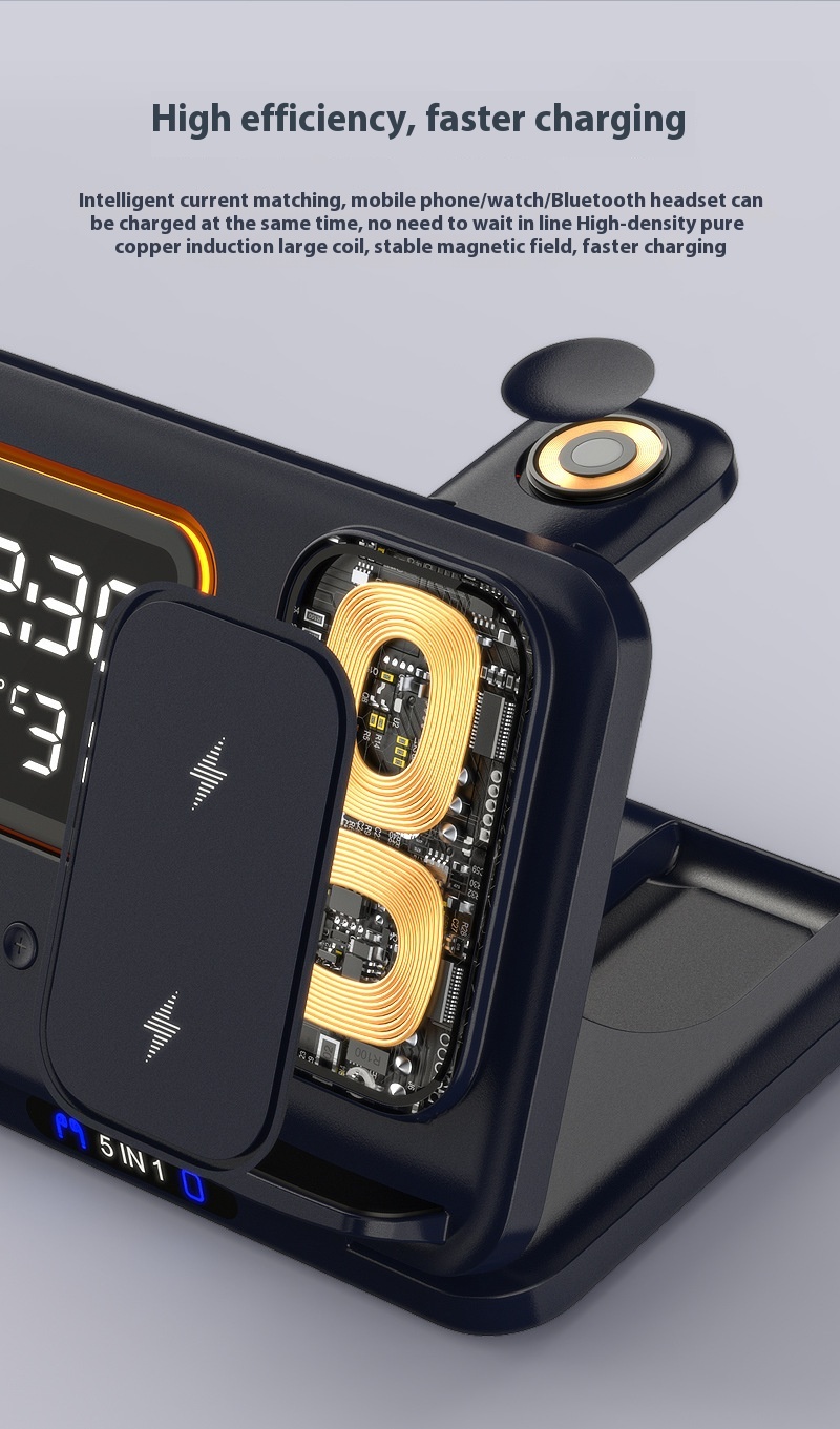 15W Wireless Chargers Stand 5 In1 LED Digital Alarm Clock Fast Charging Dock Station - Image 22