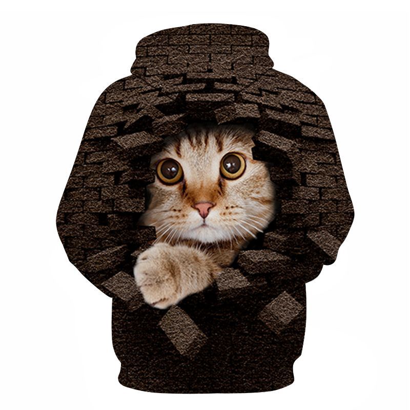Couples Hoodie With 3D Digital Cat Print - Image 23