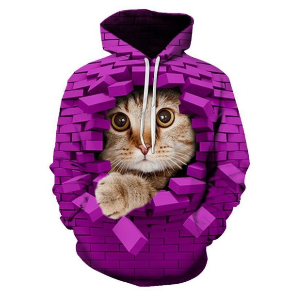 Couples Hoodie With 3D Digital Cat Print - Image 4