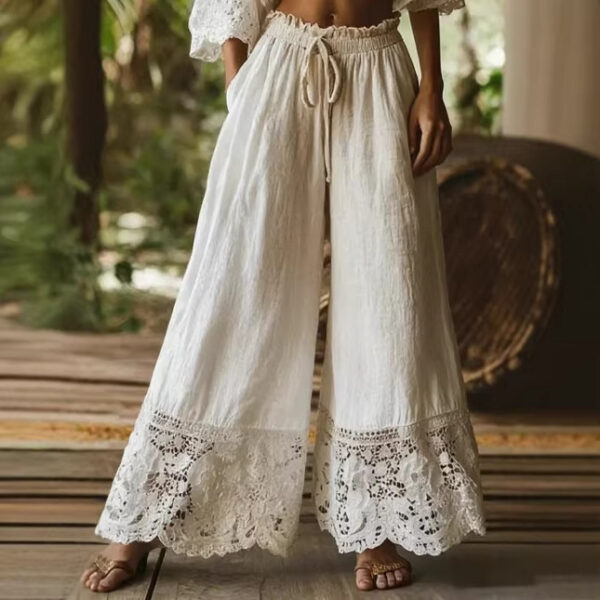 Fashionable Solid-Colored Lace-Trimmed Womens Pants - Image 8