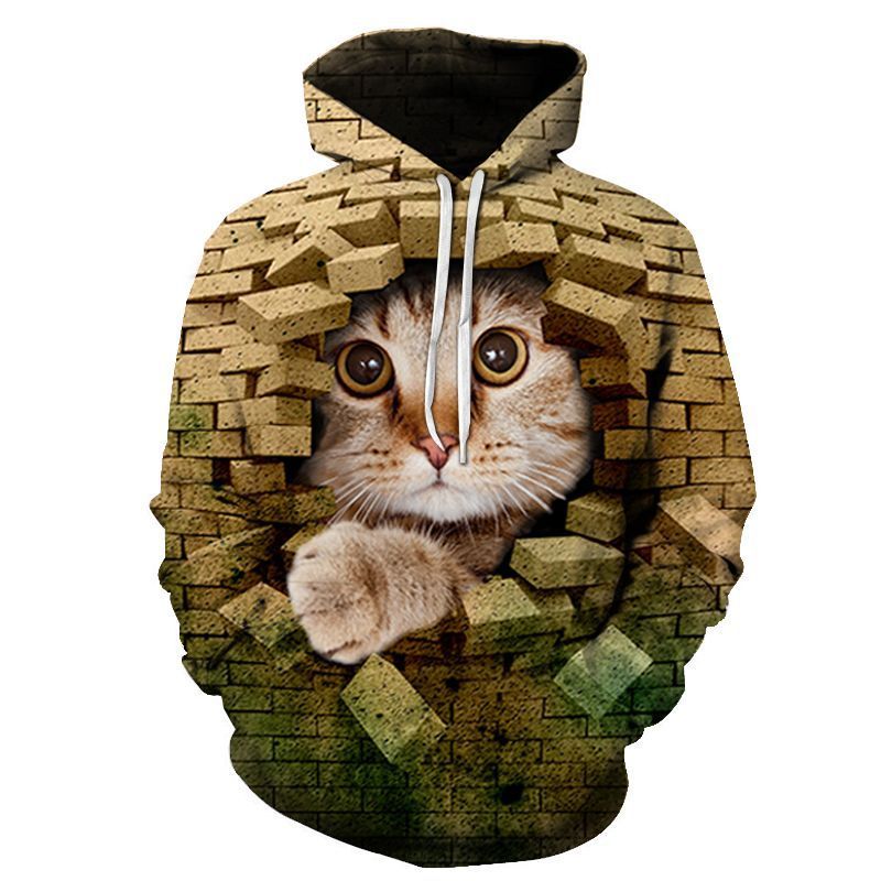 Couples Hoodie With 3D Digital Cat Print - Image 58