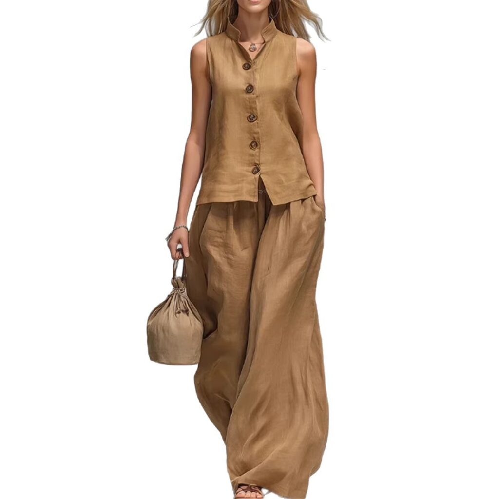 Fashionable Casual V-Neck Vest And Pants Set