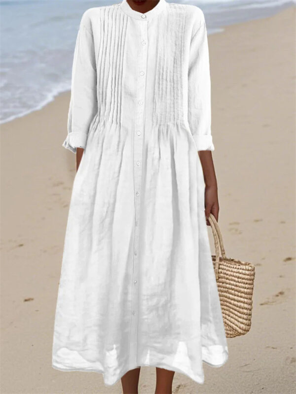 Long-sleeve Cotton-linen Womens Dress With A Shirt Collar - Image 8
