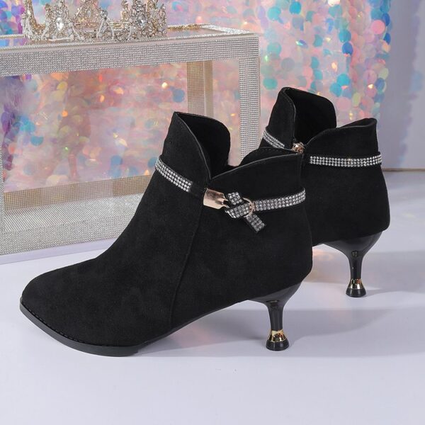 Fleece-lined Womens Shoes, Pointed-toe Stiletto Booties Short Shaft - Image 11