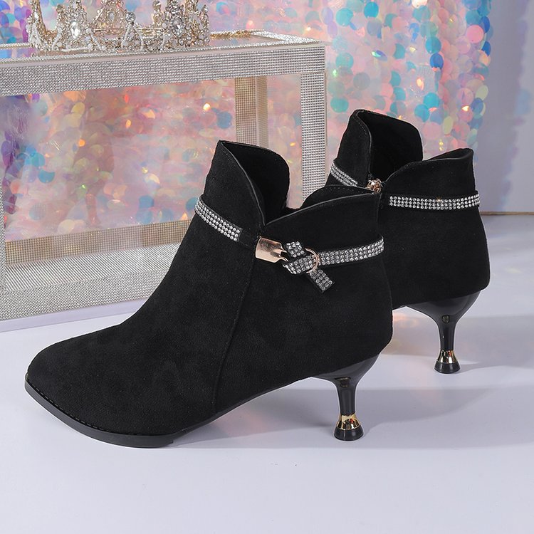 Fleece-lined Womens Shoes, Pointed-toe Stiletto Booties Short Shaft - Image 11