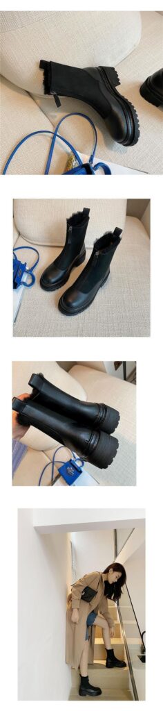 Thickened Front-Zip Ankle Boots Influencer-Style Cotton Shoes New Arrival