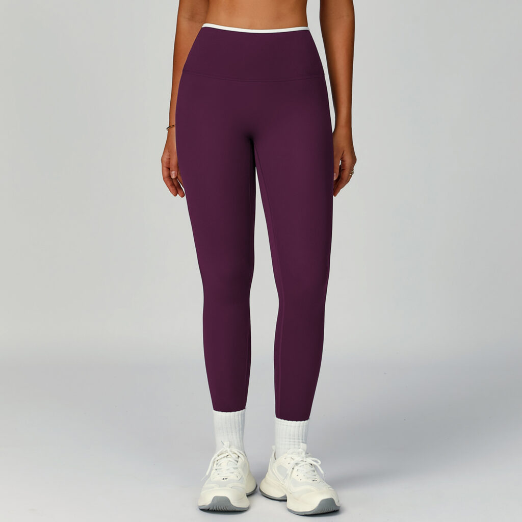 Nude-Feel Yoga Pants High-Waist Contrasting Color Quick-Dry Trousers