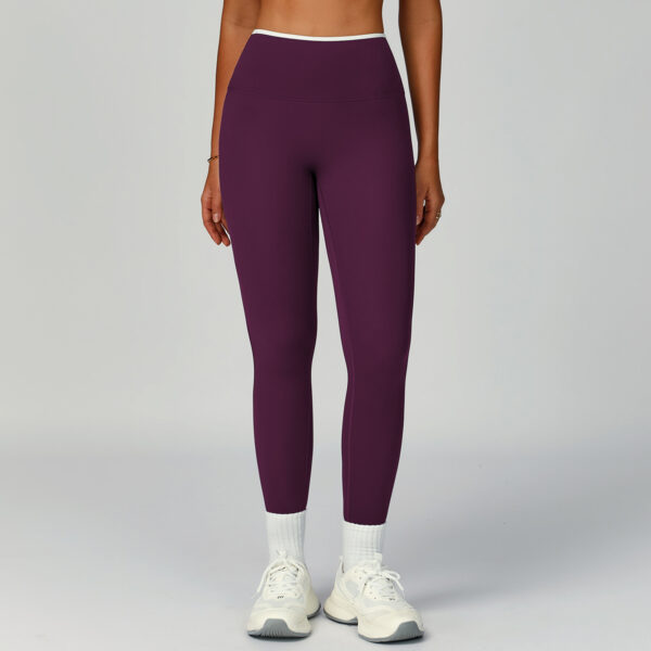 Nude-Feel Yoga Pants High-Waist Contrasting Color Quick-Dry Trousers - Image 3