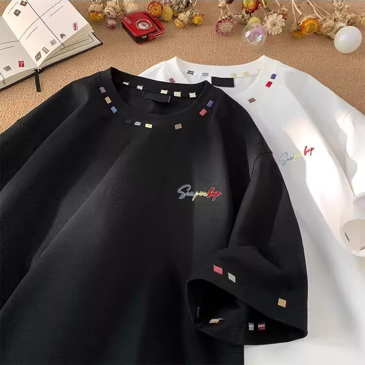 Retro High-Street Embroidered Loose-Fit Half-Sleeve Top - Image 2