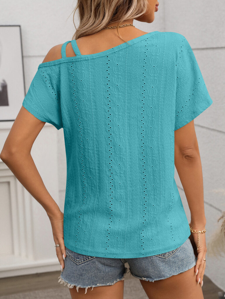 One-shoulder Short-sleeve T-shirt Hollow-out Top For Women