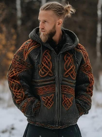 Men's Zippered Dual Pocket Casual Printed Hoodie - Image 11