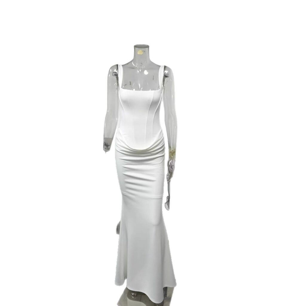 Elegant Strapless Long White Slip Dress For Women