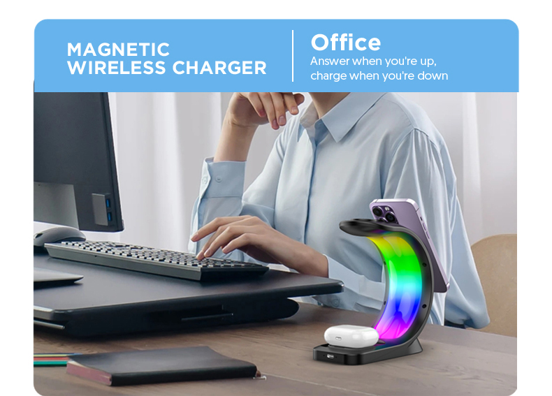4 In 1 Magnetic Wireless Charger Fast Charging For Smart Phone Atmosphere Light Charging Station For Airpods Pro I-phone Watch - Image 12