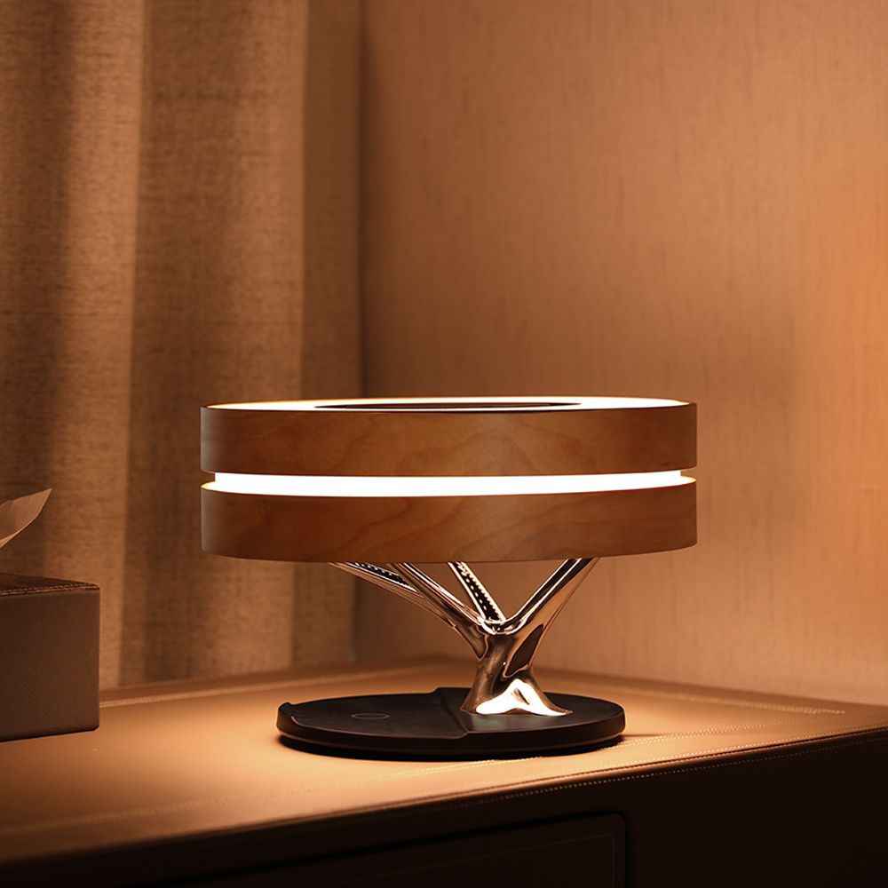Round Intelligent Music Bluetooth Speaker Bed Lamp WiFi Circle Tree Of Led Light Wireless Charging For Living Room - Image 7