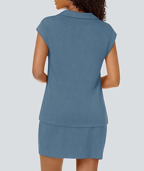 Casual Covered-Sleeve Lapel Shirt And Summer Sports Skirt Set - Image 40