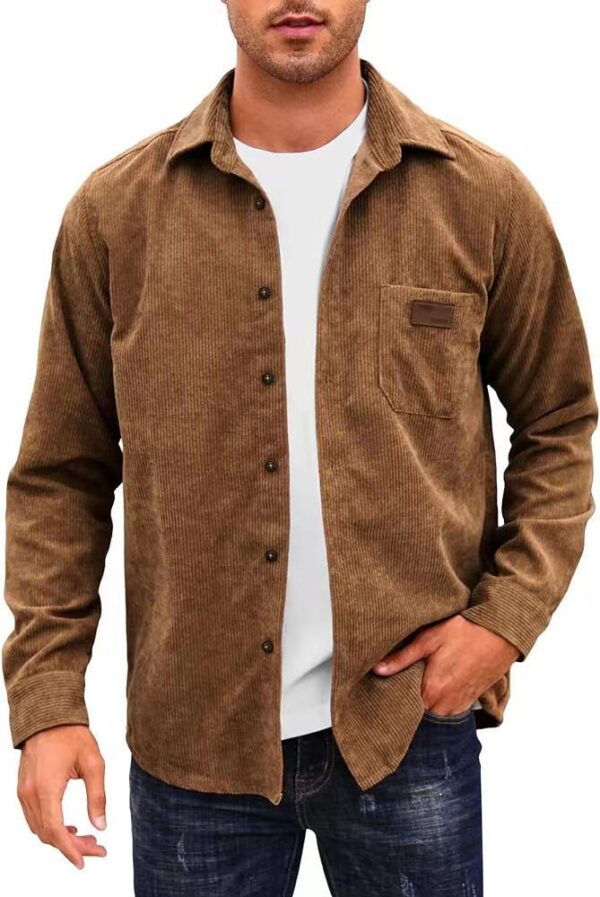 Solid-Color Casual Lapel Corduroy Long-Sleeve Cardigan - Image 32