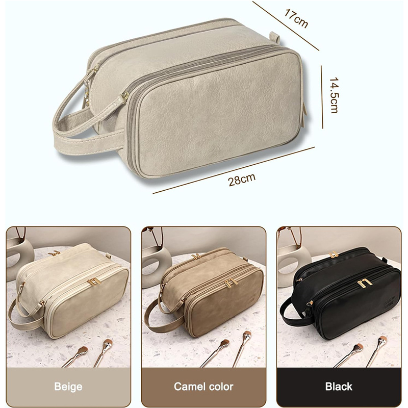 Travel Toiletry Bag For Women Men, Large Travel Toiletry Organizer Makeup Bag, Hanging Cosmetic Bag Kit Leather Skin Care Waterproof Shaving Bag - Image 5