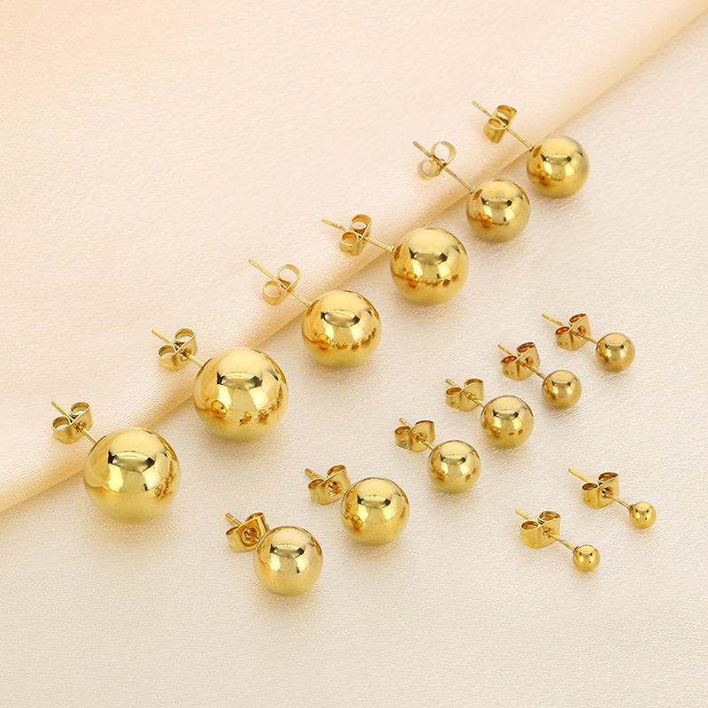 Simple Versatile Titanium Steel Polished Bean-Shaped Round Stud Earrings - Image 4