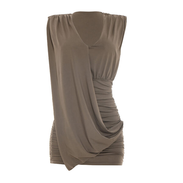 Designer Deep V-Neck Sleeveless Pleated Dress For Women - Image 9