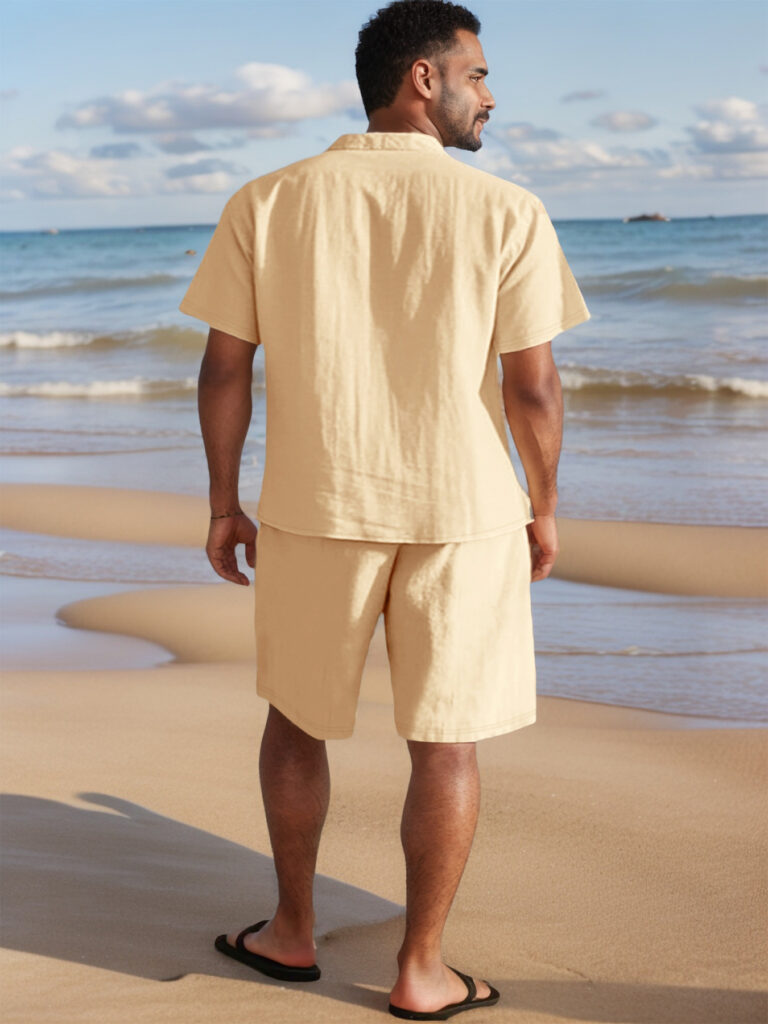 Men's Casual Linen Loose-Fit Button-Up Shirt With Lapel Collar