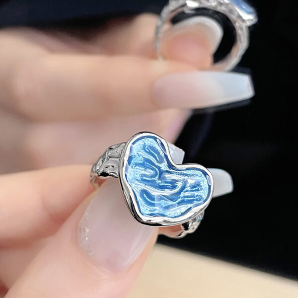 Dripping Glaze Texture Heart-shaped Adjustable Ring Set - Image 4