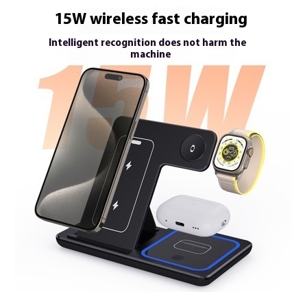15W 3 In 1 LED Fast Wireless Charger Stand Foldable Charging Station For Smart Phone 15 14 13 12 11 IWatch 9 8 7 6 5 Airpods Pro - Image 14