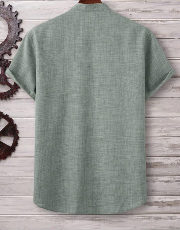 Mens Casual Short-sleeve Solid-color Shirt With A Turn-down Collar - Image 15