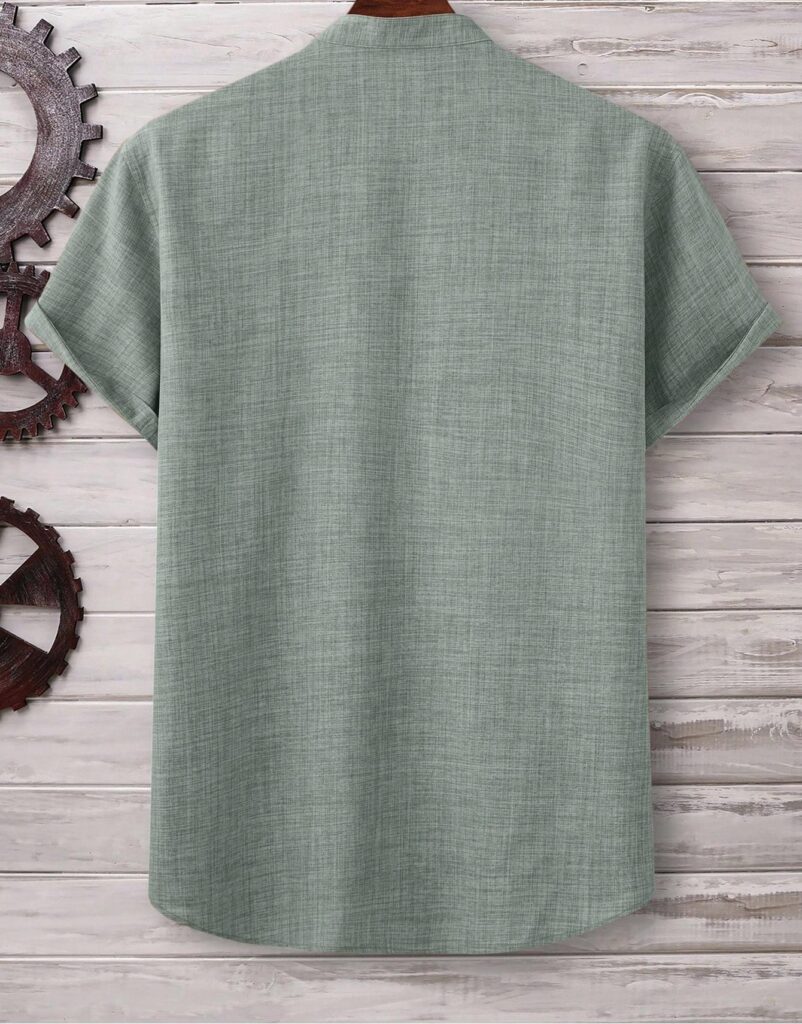 Mens Casual Short-sleeve Solid-color Shirt With A Turn-down Collar
