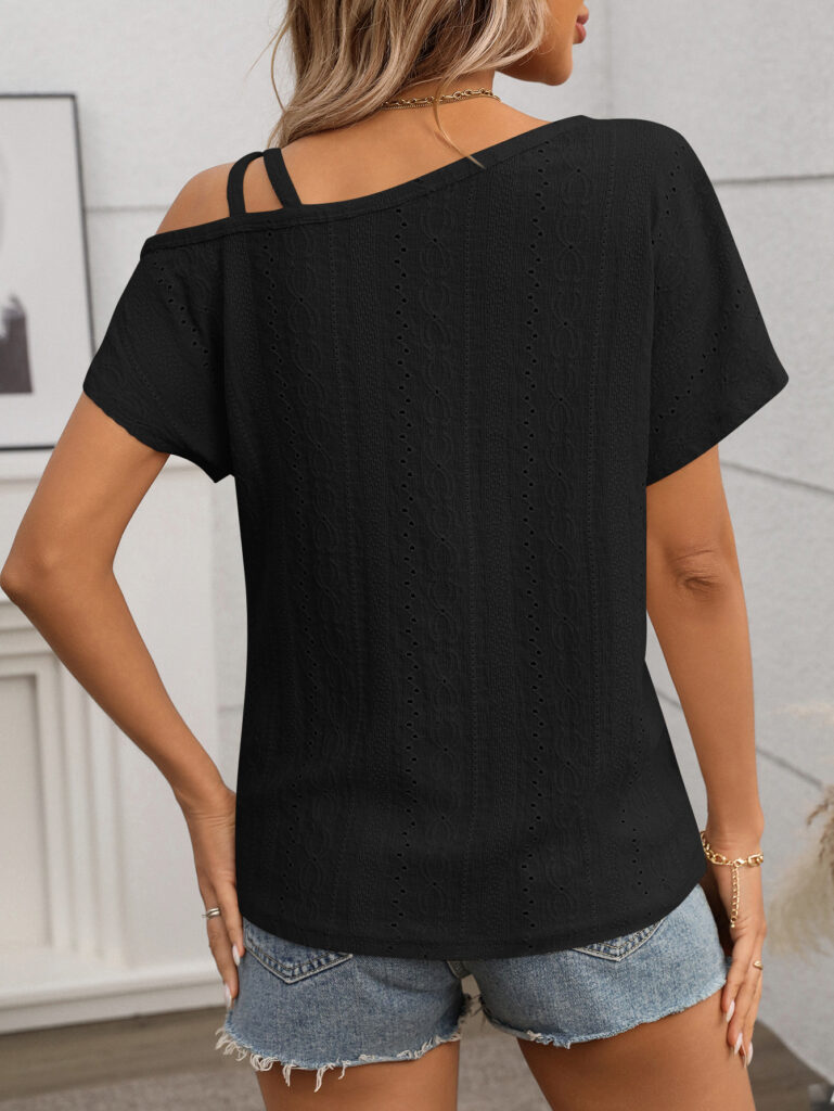 One-shoulder Short-sleeve T-shirt Hollow-out Top For Women
