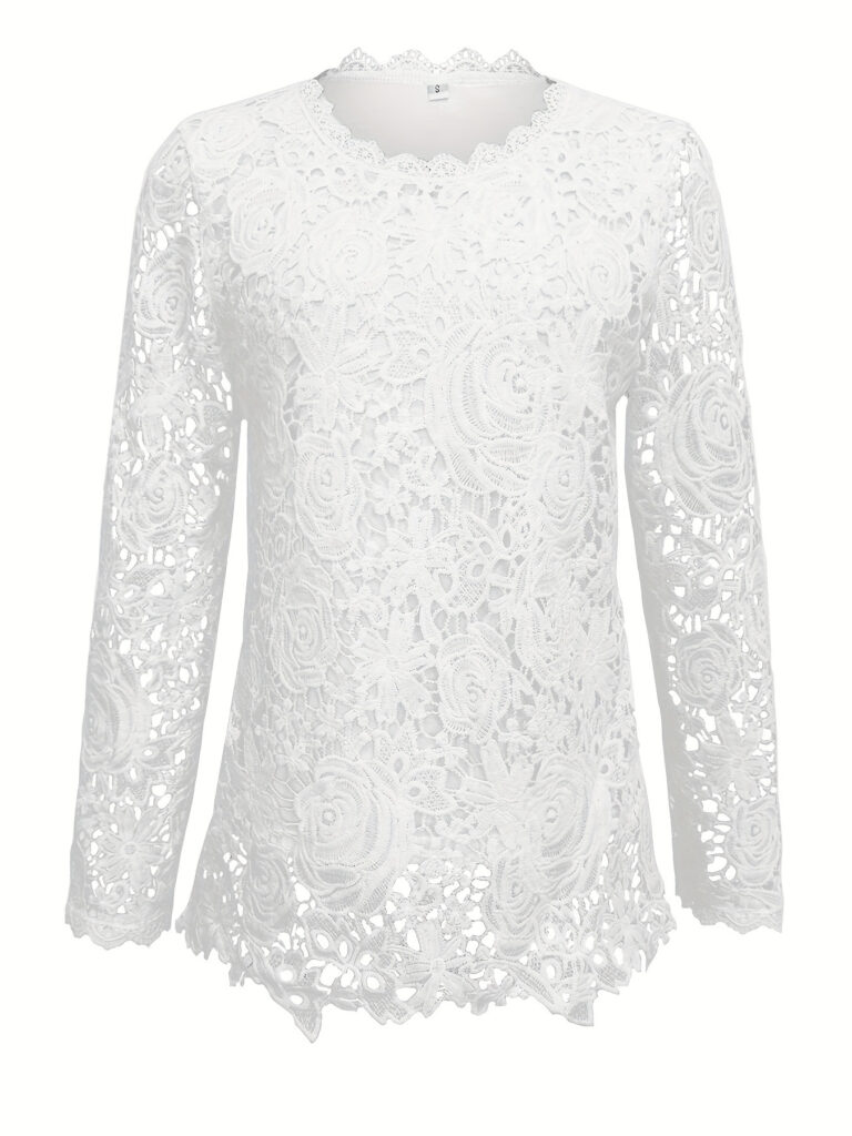 Lace Crewneck Long-sleeve Vintage Top