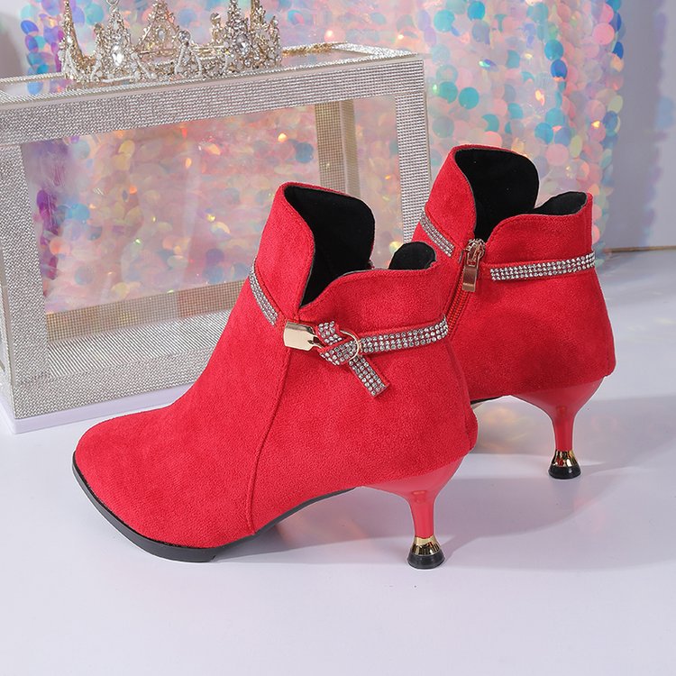 Fleece-lined Womens Shoes, Pointed-toe Stiletto Booties Short Shaft - Image 14