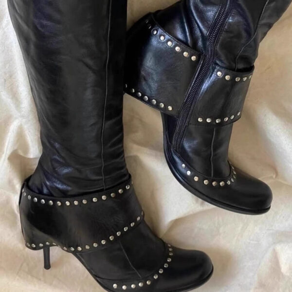 Studded Round-toe Fashion Over-the-knee Boots With A Thin Heel - Image 2