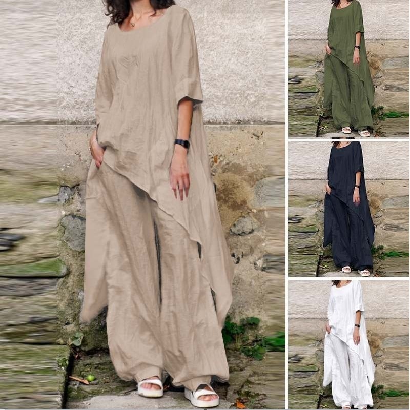 Loose Solid Color Womens Set Irregular Two-Piece Set For Women - Image 1