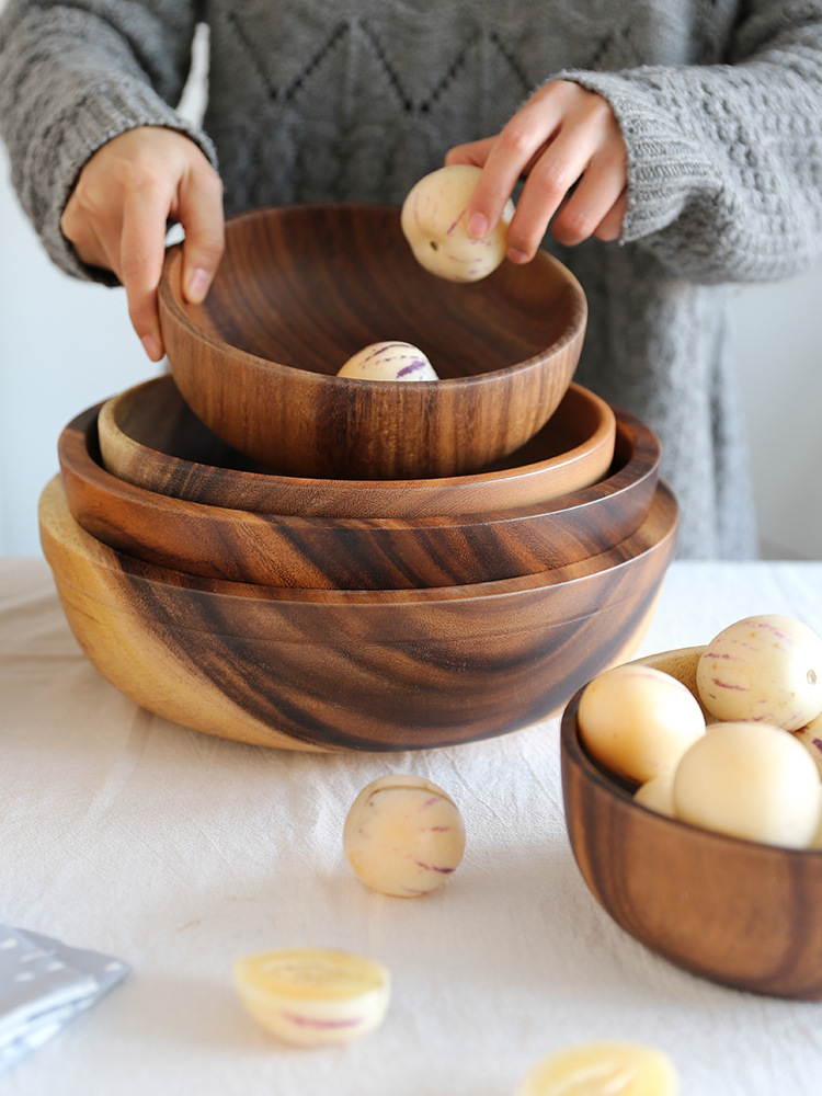 Kitchen Natural Wooden Bowl Household Fruit Bowl Salad Bowl For Home Restaurant Food Container Wooden Utensils Note The Size Hot - Image 22