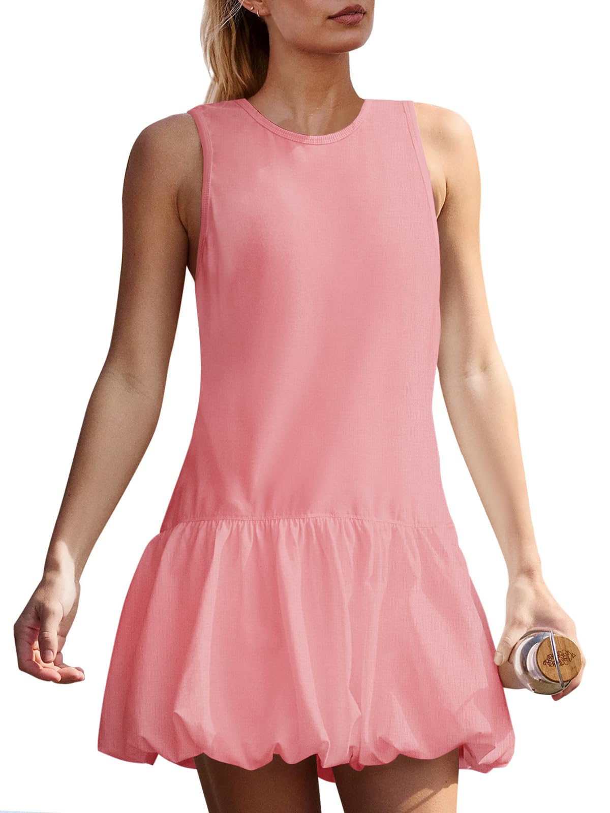 Fisoew Womens Athletic Dresses With Shorts & Pockets Backless Tennis Golf Mini Dress Bubble Hem Workout Active Outfits - Image 34