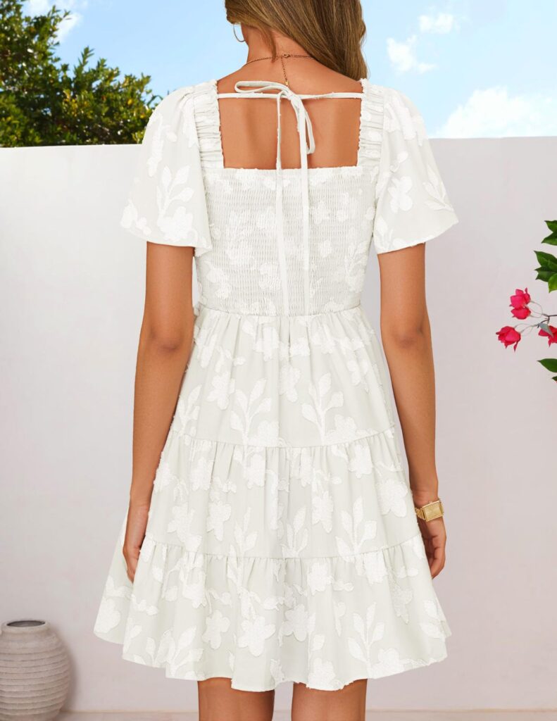 Short-sleeve Square-neck Flowy Floral Dress