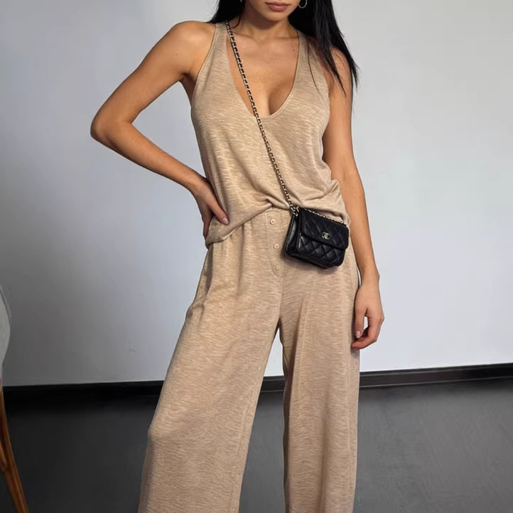 Womens Casual Sleeveless Top And Straight-Leg Pants Set - Image 15