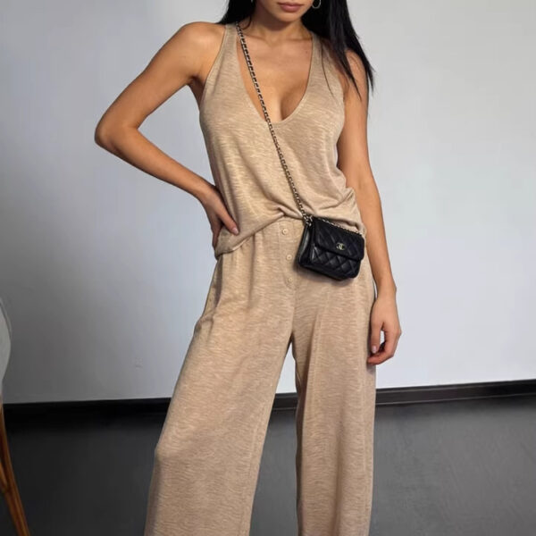 Womens Casual Sleeveless Top And Straight-Leg Pants Set - Image 7