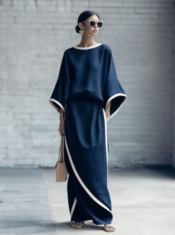 Loose-fitting Womens Batwing-sleeve Robe And Wide-leg Pants Two-piece Set - Image 6