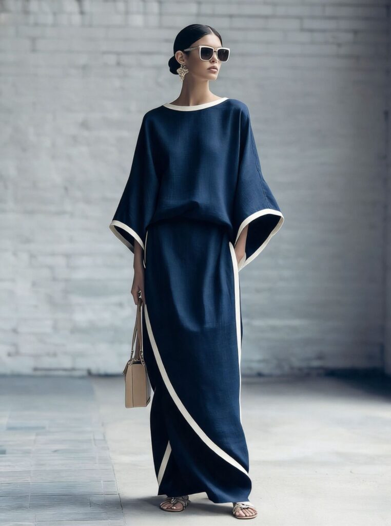Loose-fitting Womens Batwing-sleeve Robe And Wide-leg Pants Two-piece Set