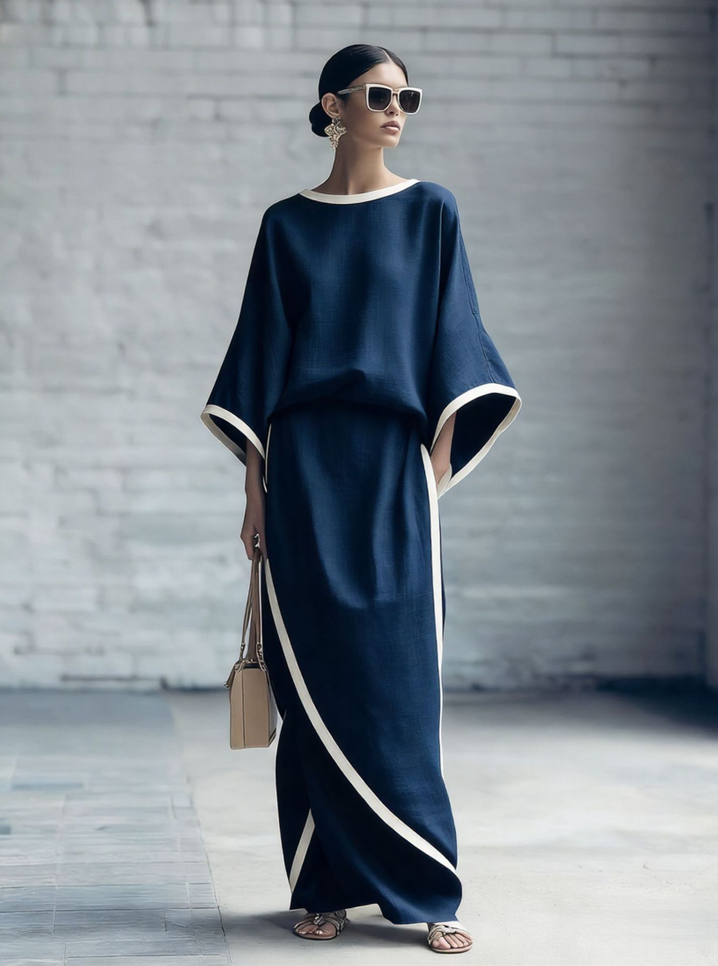 Loose-fitting Womens Batwing-sleeve Robe And Wide-leg Pants Two-piece Set - Image 6