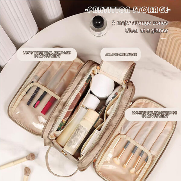 Travel Toiletry Bag For Women Men, Large Travel Toiletry Organizer Makeup Bag, Hanging Cosmetic Bag Kit Leather Skin Care Waterproof Shaving Bag - Image 4