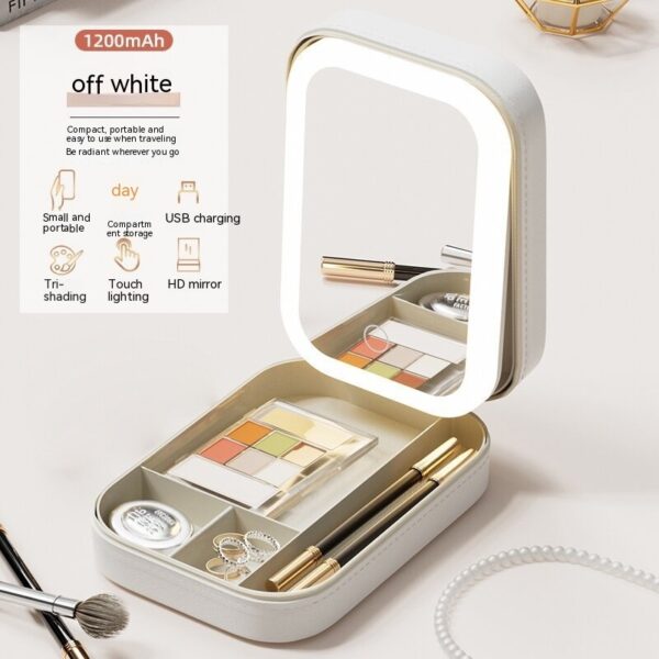 Makeup Storage Box With LED Light Mirror Portable Travel Makeup Cosmetics Storage Box Touch Light Storage Organizer - Image 12