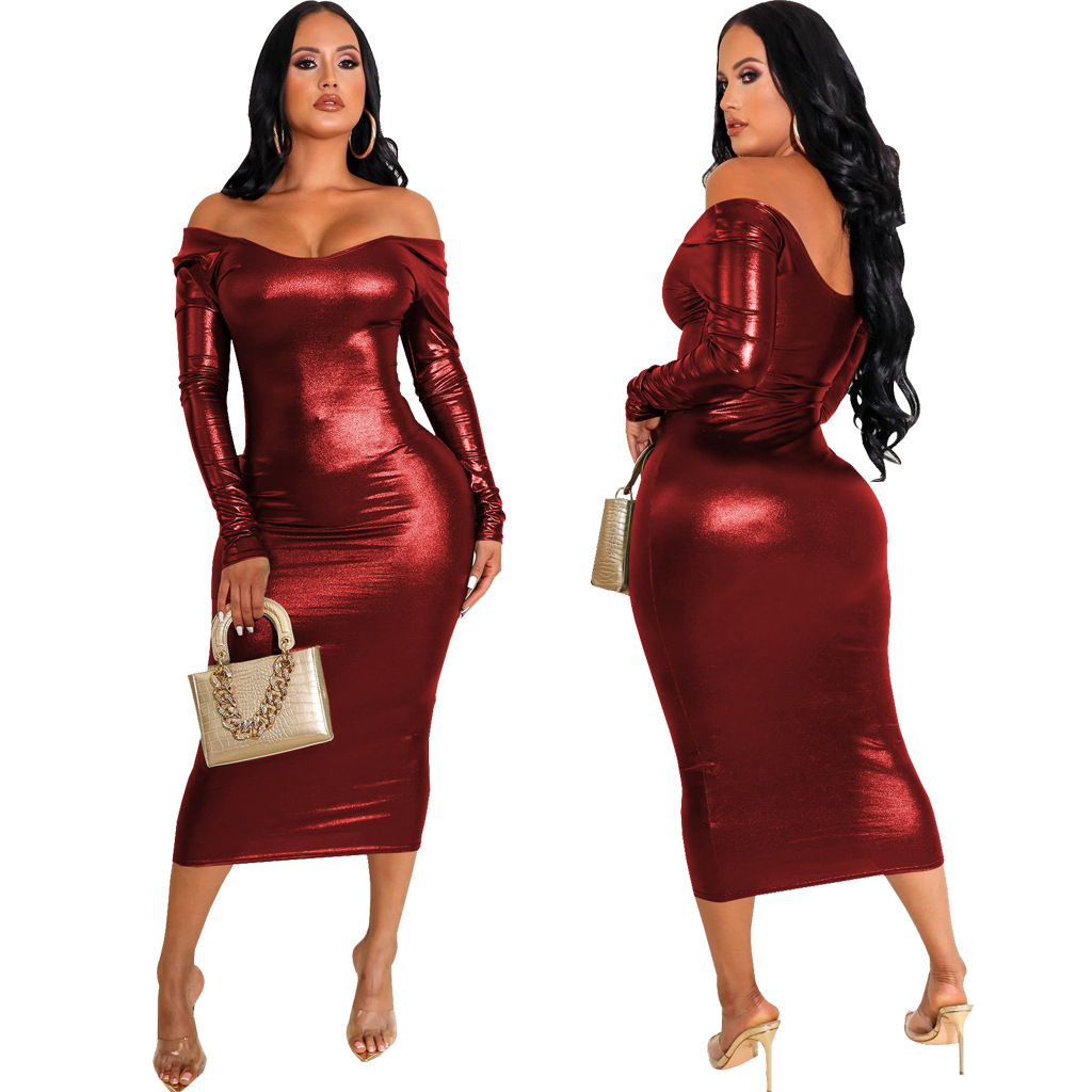 Fashionable Solid-Color Halterneck Off-Shoulder Womens Dress - Image 25